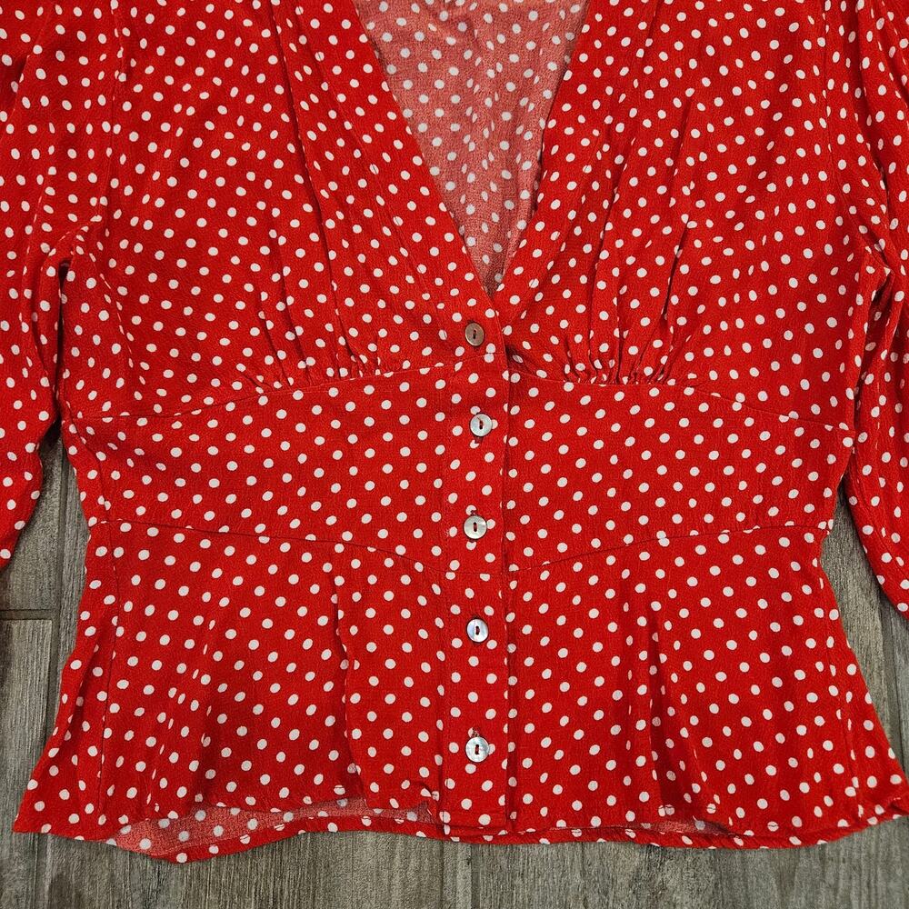 Free People Love Street Red‎ Polka Dot Top Women’s S Long Sleeve Blouse Romantic - Picture 7 of 12